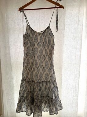 White and Navy Printed Tie-Strap Sundress